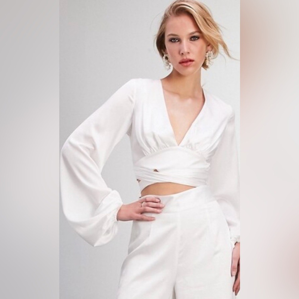 ASOS Edition Plunge Tie Back Top with Blouson Sleeves